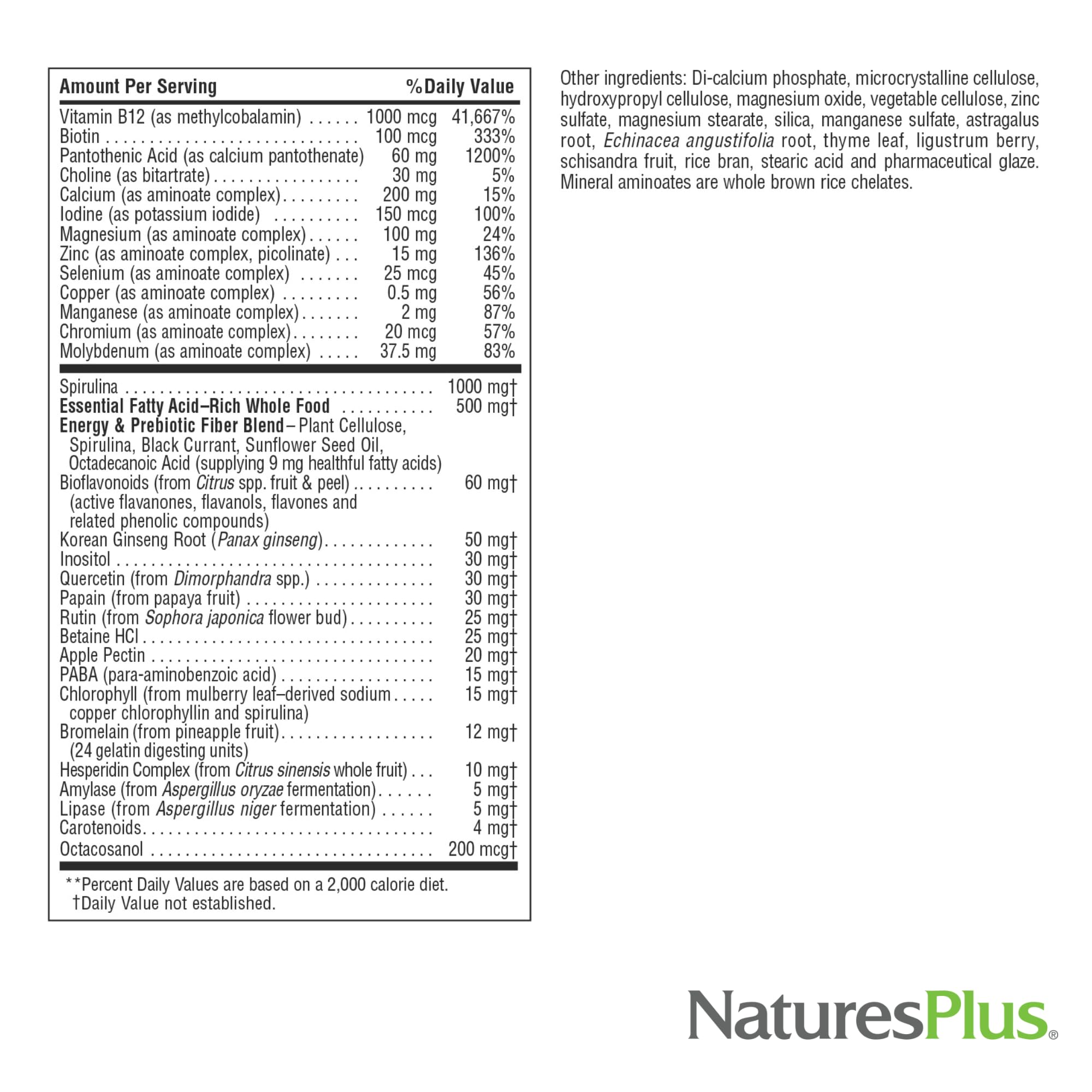 Packaging box of NaturesPlus Source of Life Mini-Tabs No Iron