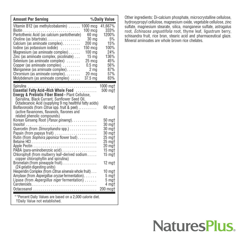 Packaging box of NaturesPlus Source of Life Mini-Tabs No Iron