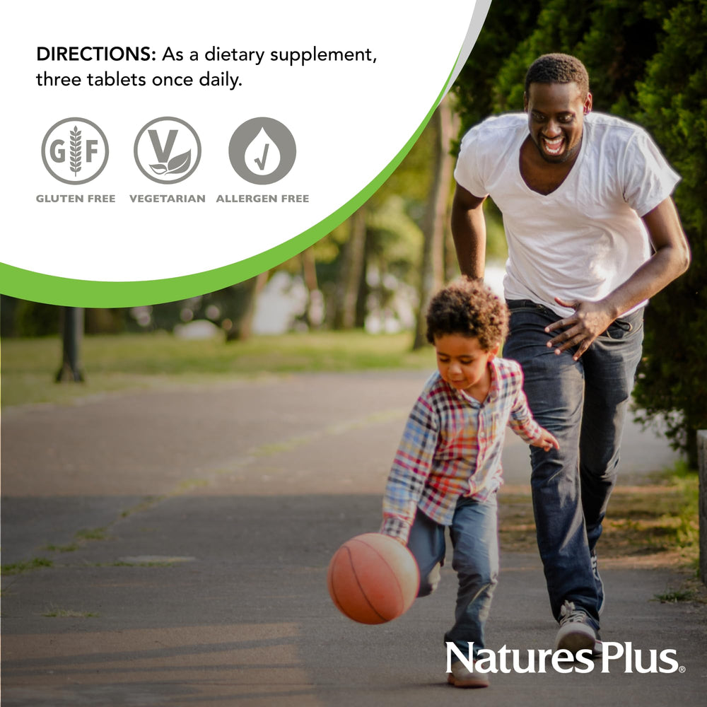 Serving size info on label for NaturesPlus Source of Life No Iron helps plan daily vitamins