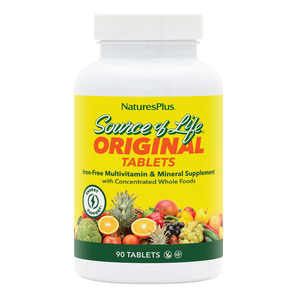NaturesPlus Source of Life No Iron bottle on shelf for daily use and convenience