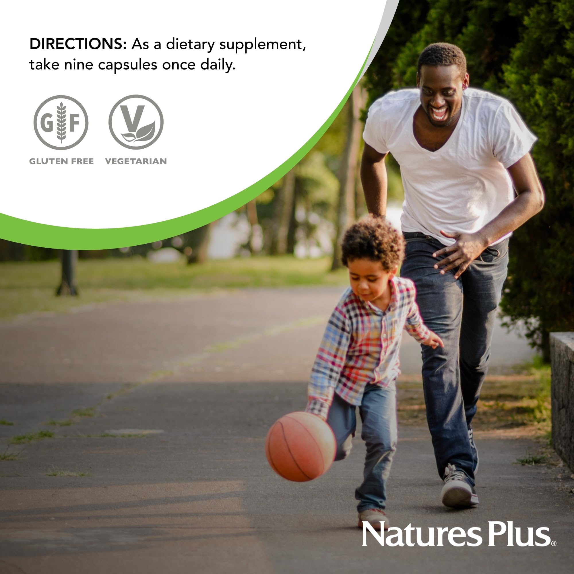 NaturesPlus Source of Life nutrition panel emphasizing allergen-free, gluten-free features.