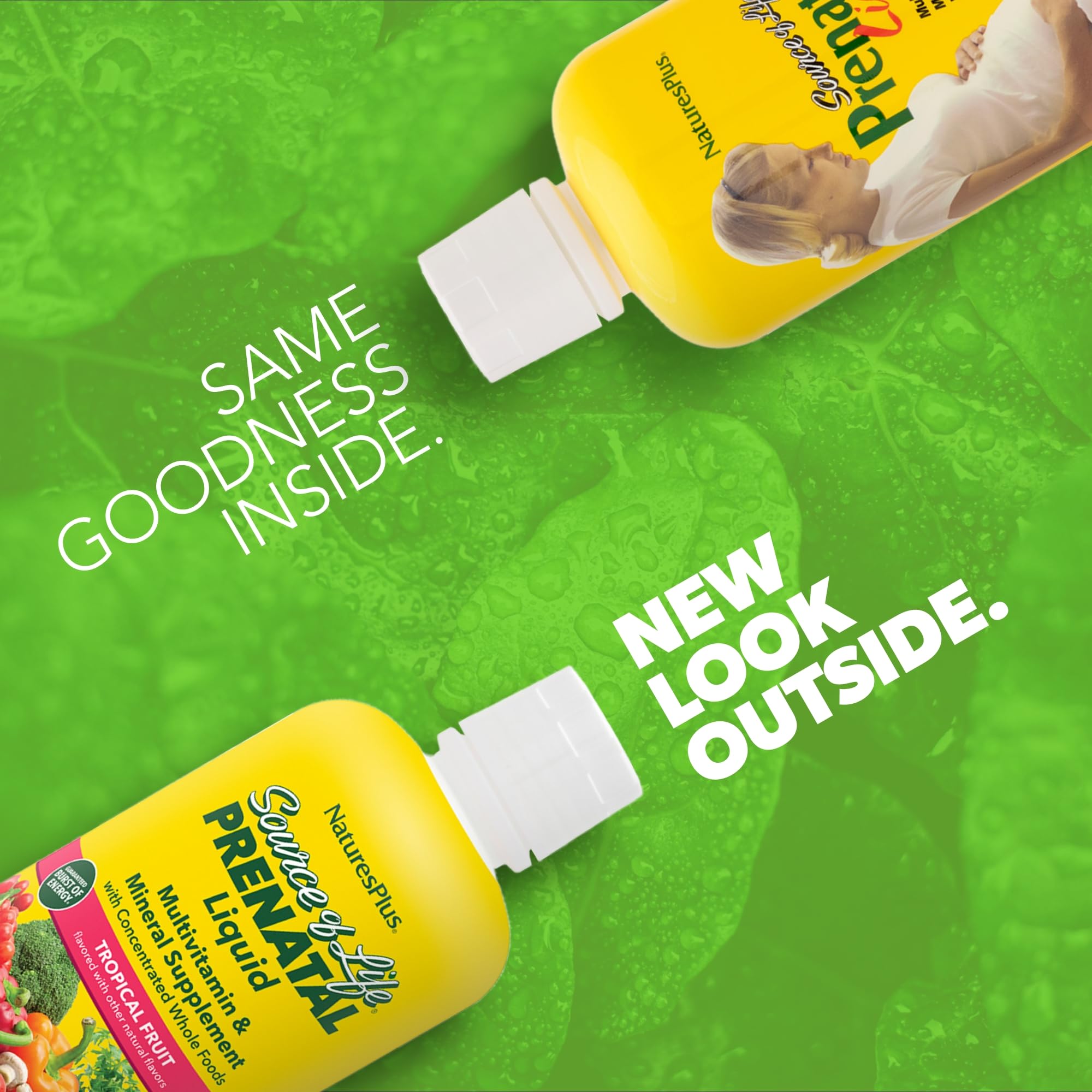 Pouring NaturesPlus Source of Life Prenatal Liquid for easy morning dosing