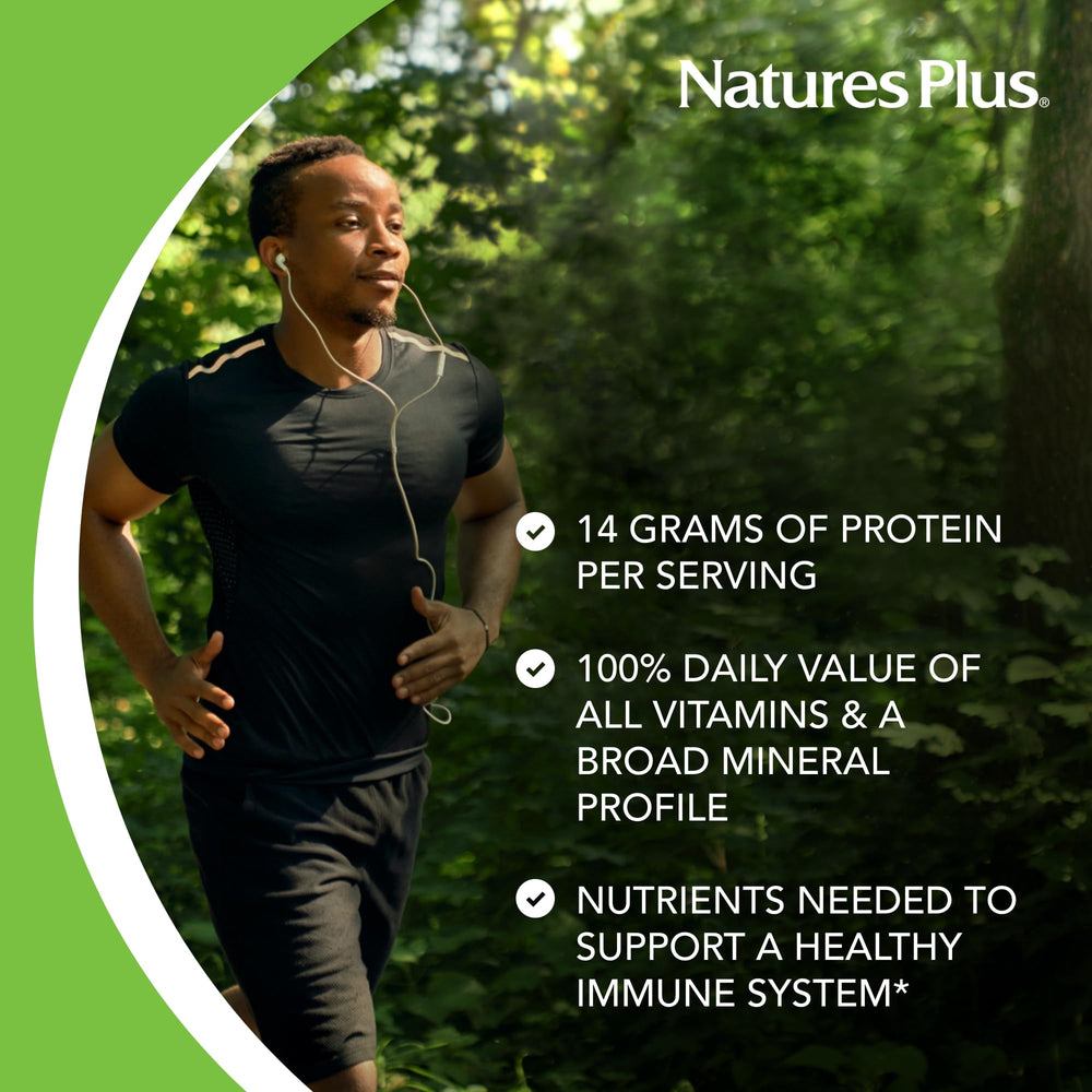 NaturesPlus SPIRU-TEIN nutrition facts panel close-up.