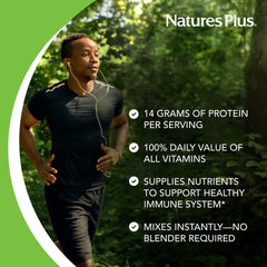 Ingredients panel shows rice, soy, and pea protein blend