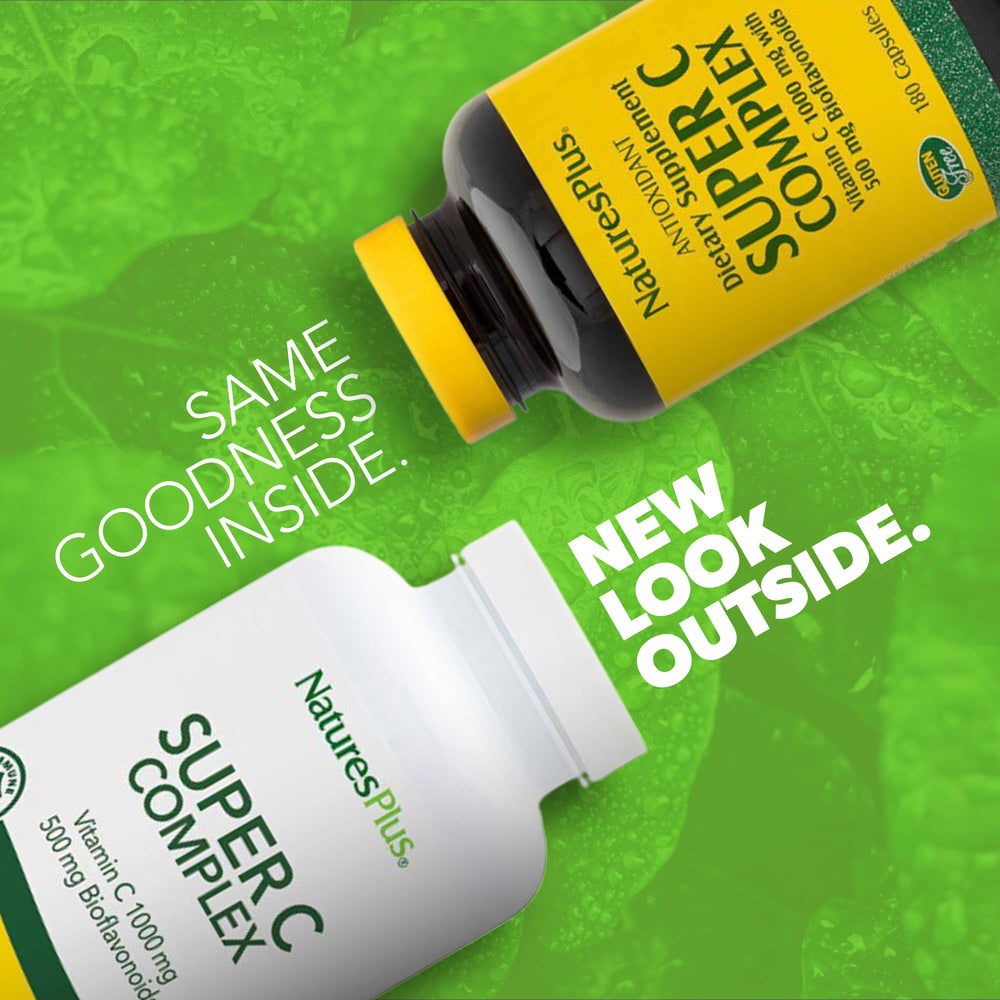 Close-up of capsules from NaturesPlus Super C Complex for convenient daily dosing