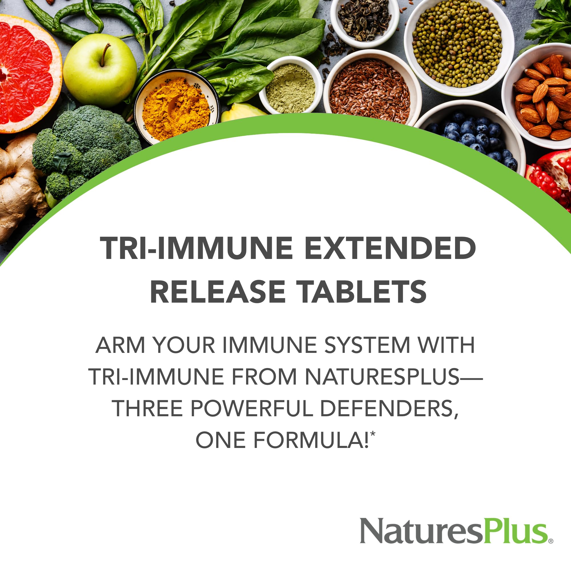 NaturesPlus Tri Immune arabinogalactans close-up illustrates immune-supporting polysaccharides.