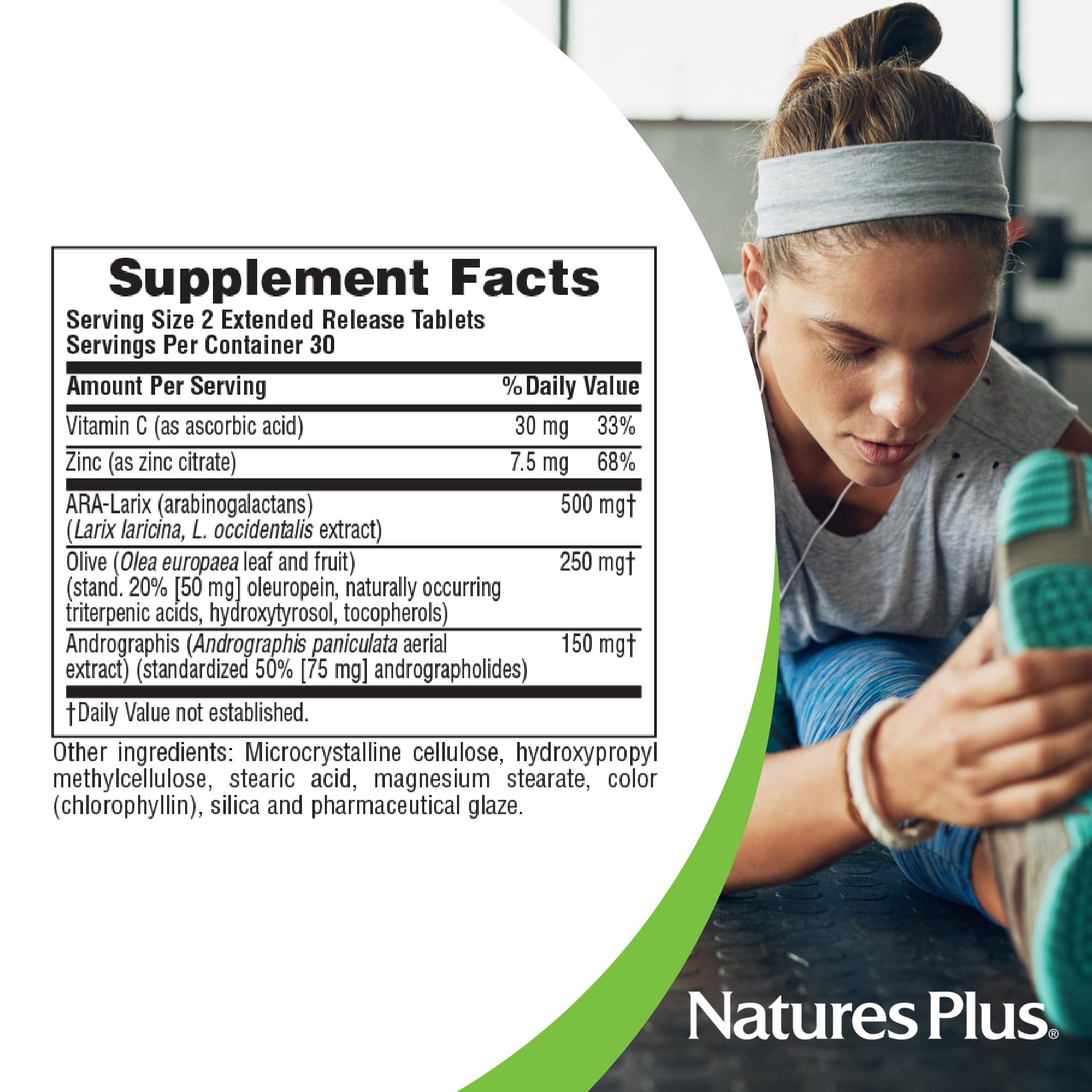 NaturesPlus Tri Immune vitamin C zinc boost graphic emphasizes micronutrients.
