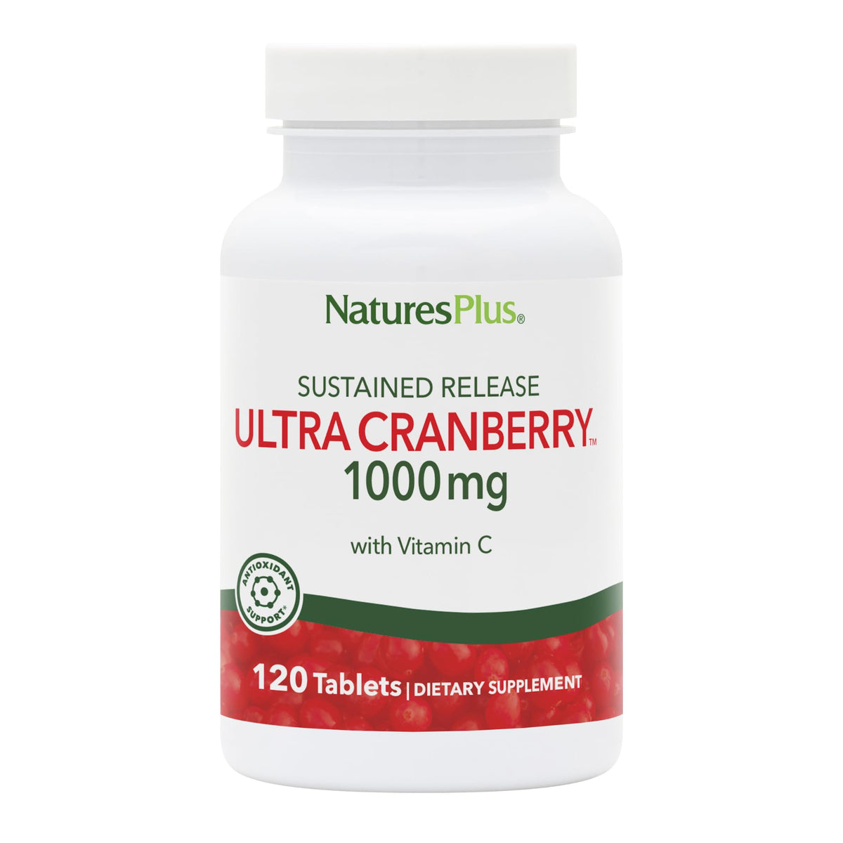 NaturesPlus Ultra Cranberry bottle close-up highlighting sustained release and potency