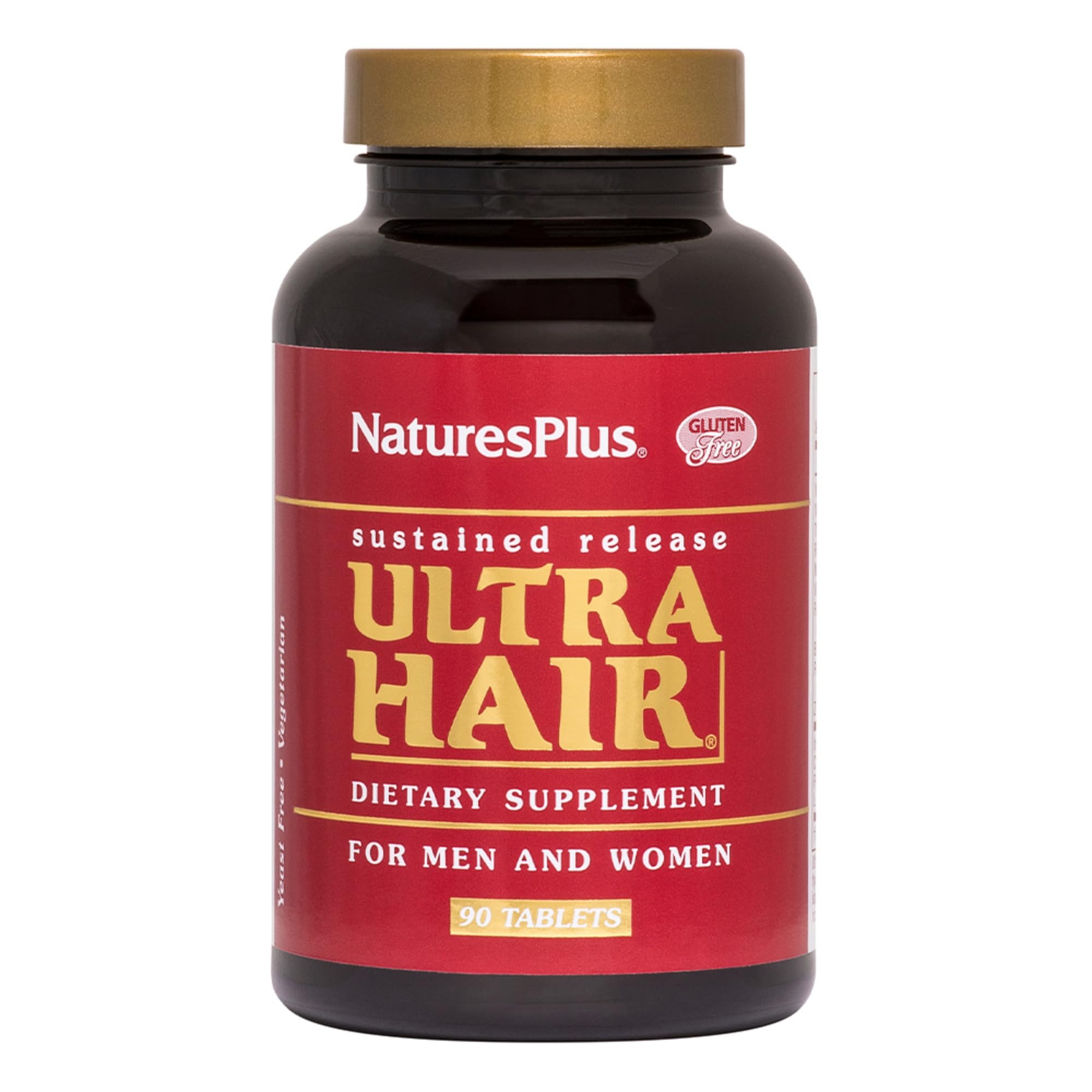 NaturesPlus Ultra Hair bottle front, daily hair support with sustained release.