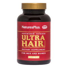 NaturesPlus Ultra Hair bottle front, daily hair support with sustained release.