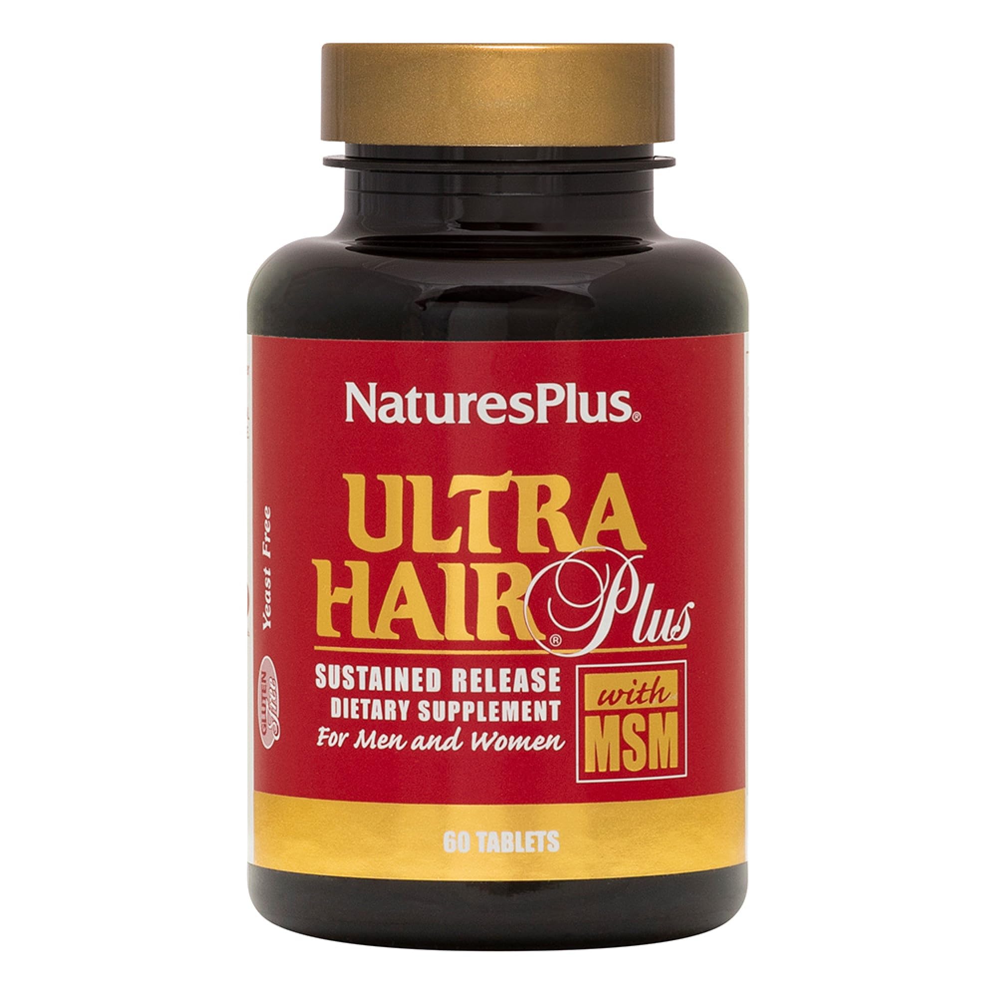 NaturesPlus Ultra Hair tablets close-up for sustained release daily hair support.