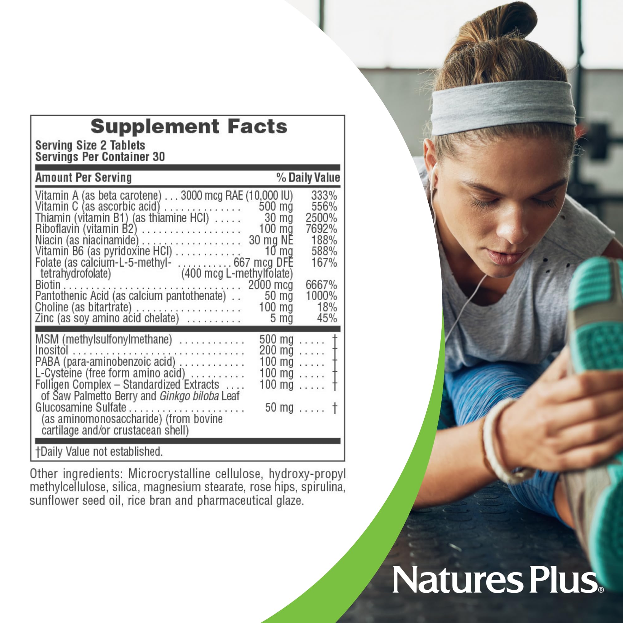 NaturesPlus Ultra Hair tablets in hand, easy daily supplementation for fuller hair.