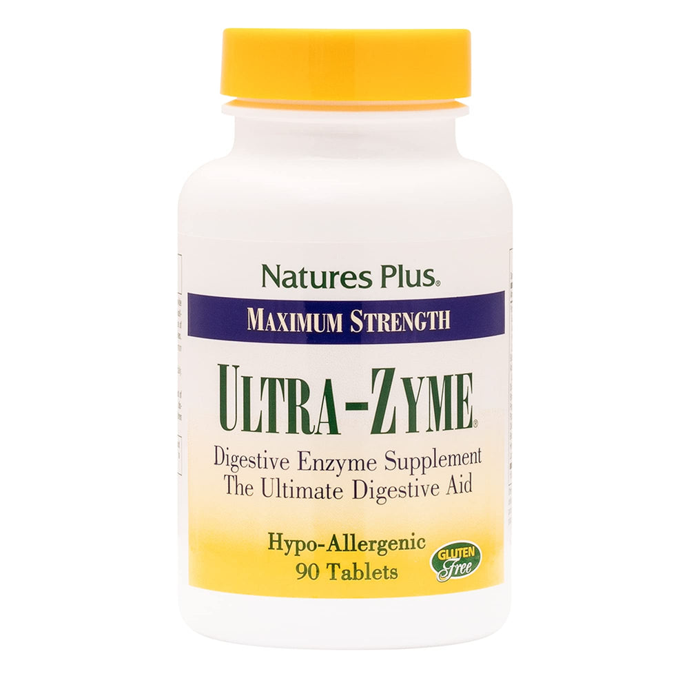 NaturesPlus Ultra-Zyme tablets in bottle showing form and packaging for digestion support
