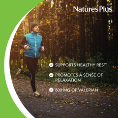 NaturesPlus Herbal Actives Valerian bottle showing gluten-free and vegetarian labeling.