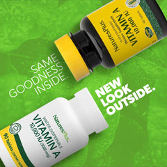 NaturesPlus Vitamin A Palmitate label close-up highlighting 10,000 IU potency