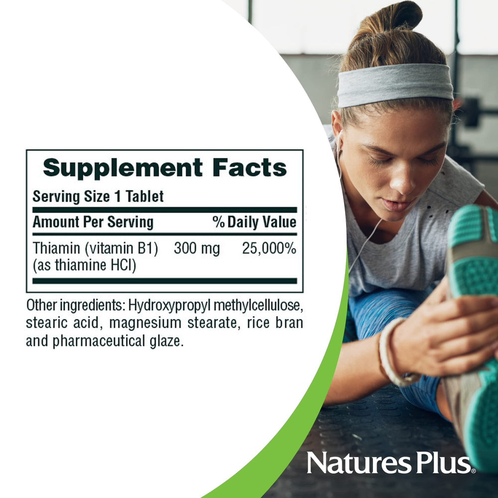 NaturesPlus Vitamin B1 ingredients panel highlights thiamin content