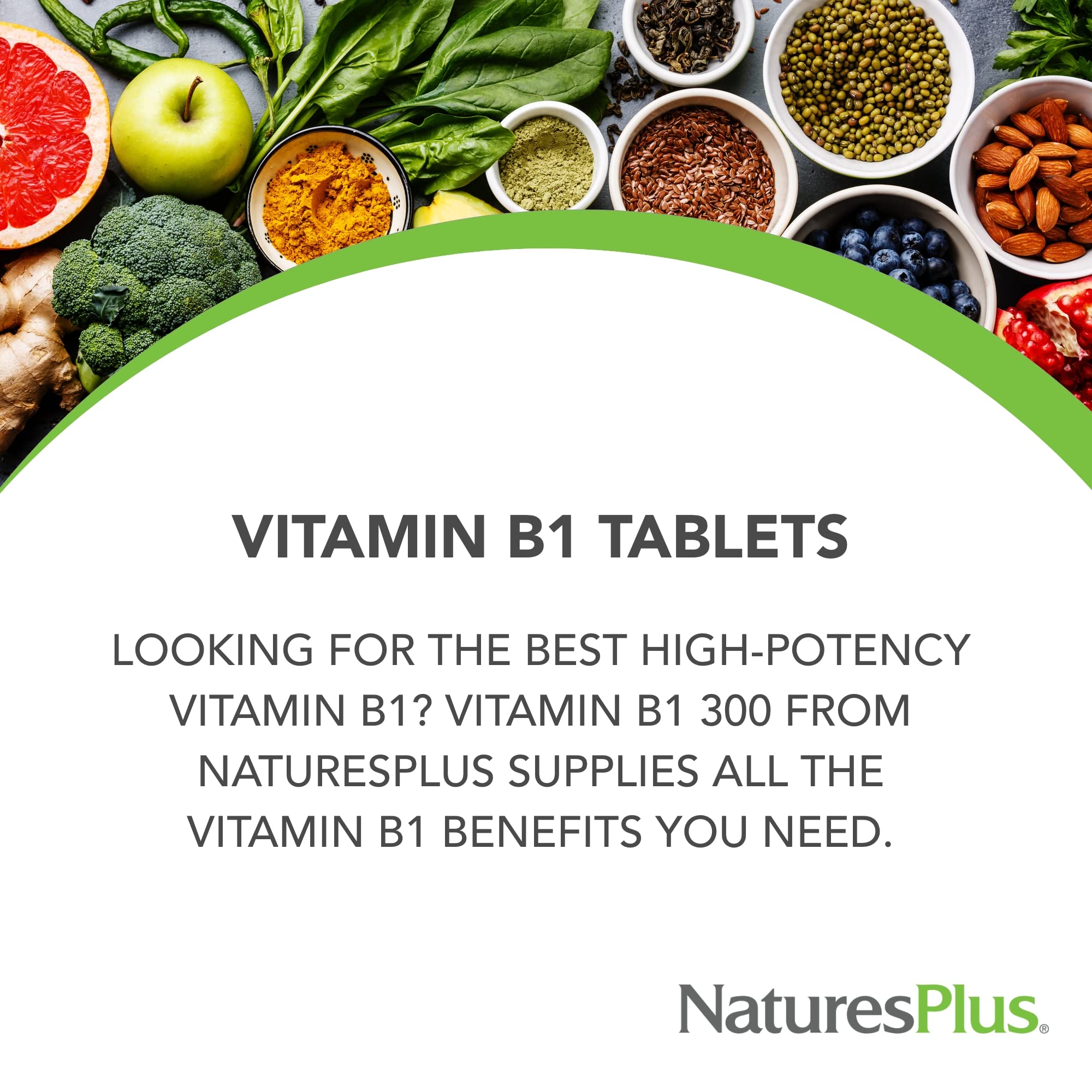 NaturesPlus Vitamin B1 label detail shows potency and allergen free formula