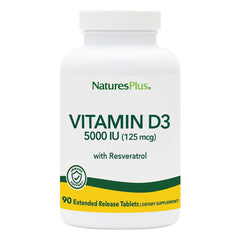 NaturesPlus Vitamin D3 extended-release bottle showing 5000 IU potency for immune support