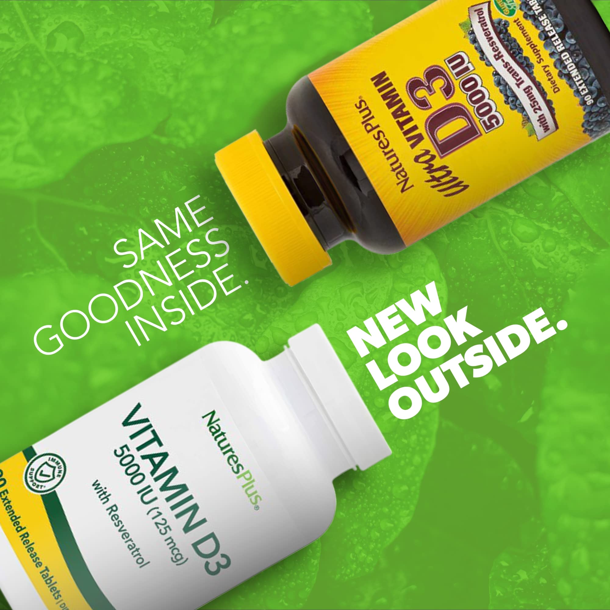 NaturesPlus Vitamin D3 extended-release tablets close-up highlighting texture and dosage