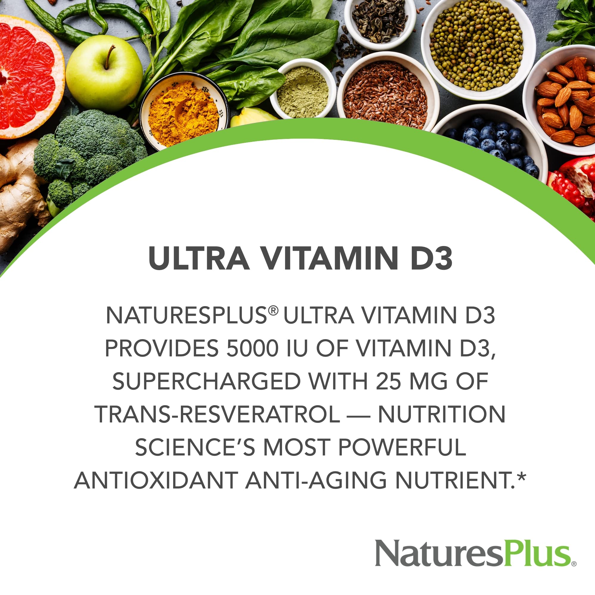 NaturesPlus Vitamin D3 label close-up noting gluten-free and hypoallergenic formula