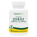 NaturesPlus Vitamins D3 (1000 IU) & K2 (100 mcg) – Vegetarian, Gluten Free – 90 Capsules