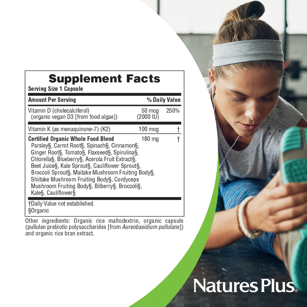 NaturesPlus whole-food blend capsules featuring blueberry, kale and spirulina
