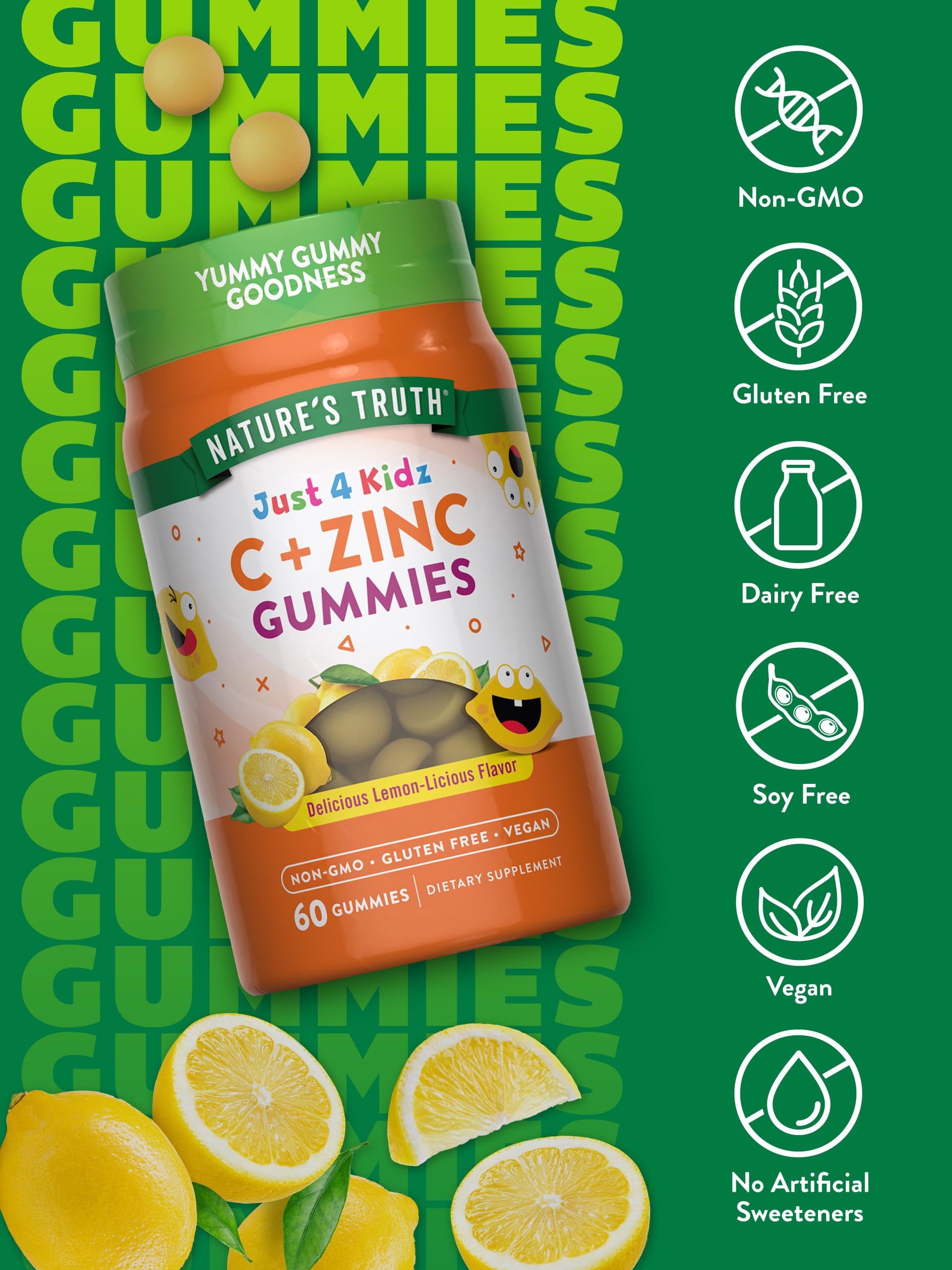 Nature's Truth Vitamin C Gummies for Kids lemon flavor icon shows kid-friendly daily vitamin option.