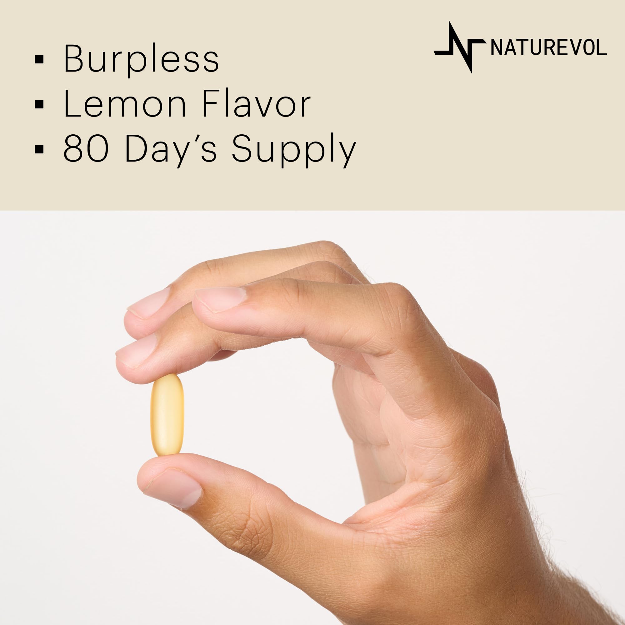 NatureVOL hexane-free purified omega-3 label signals clean processing
