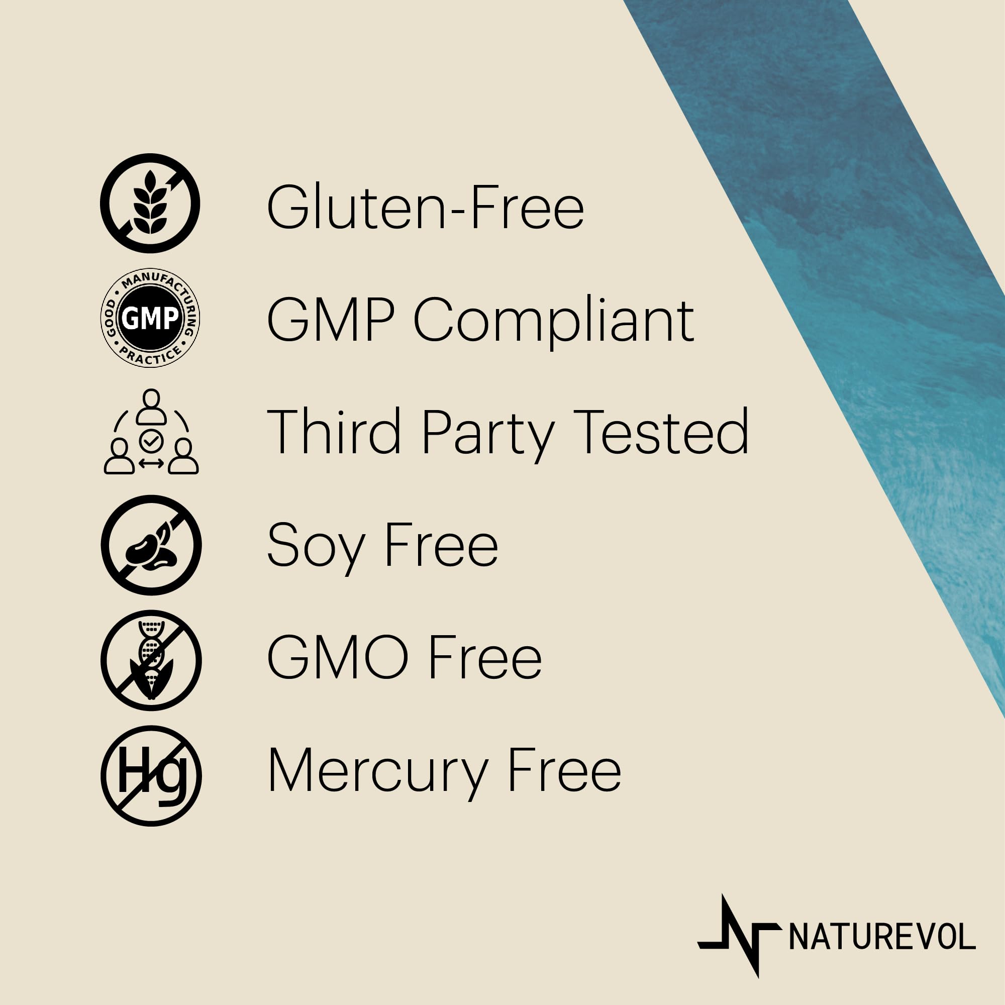 NatureVOL non-GMO gluten-free soy-free dairy-free icons reinforce trust