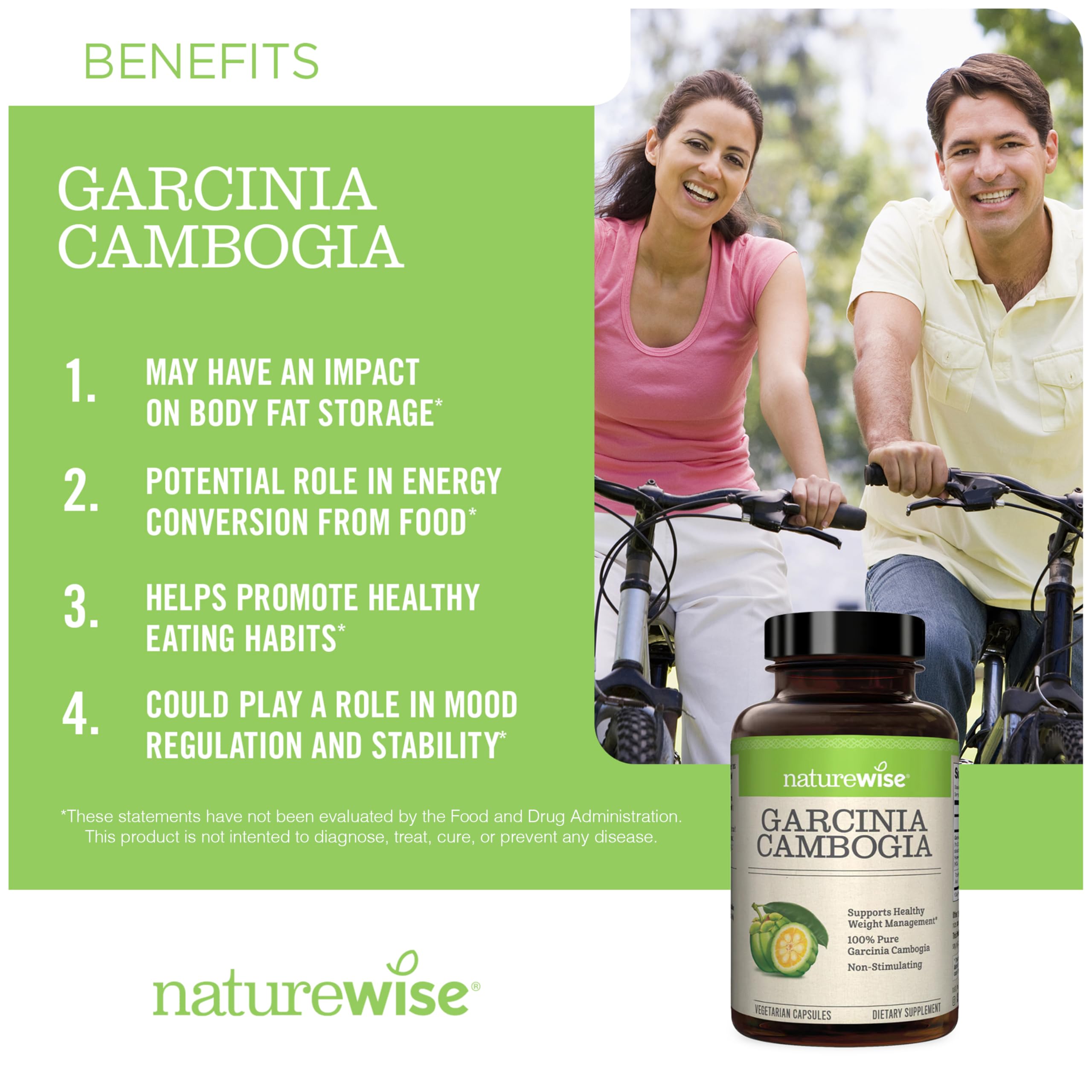 NatureWise Garcinia Cambogia bottle back reveals dosage and quality seals for reliable daily use