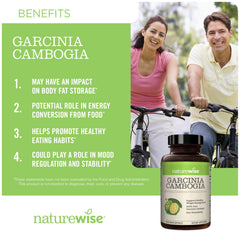 NatureWise Garcinia Cambogia bottle back reveals dosage and quality seals for reliable daily use