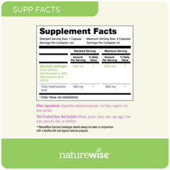 Close-up of NatureWise Garcinia Cambogia capsules highlighting natural fruit extract in plant-based capsule