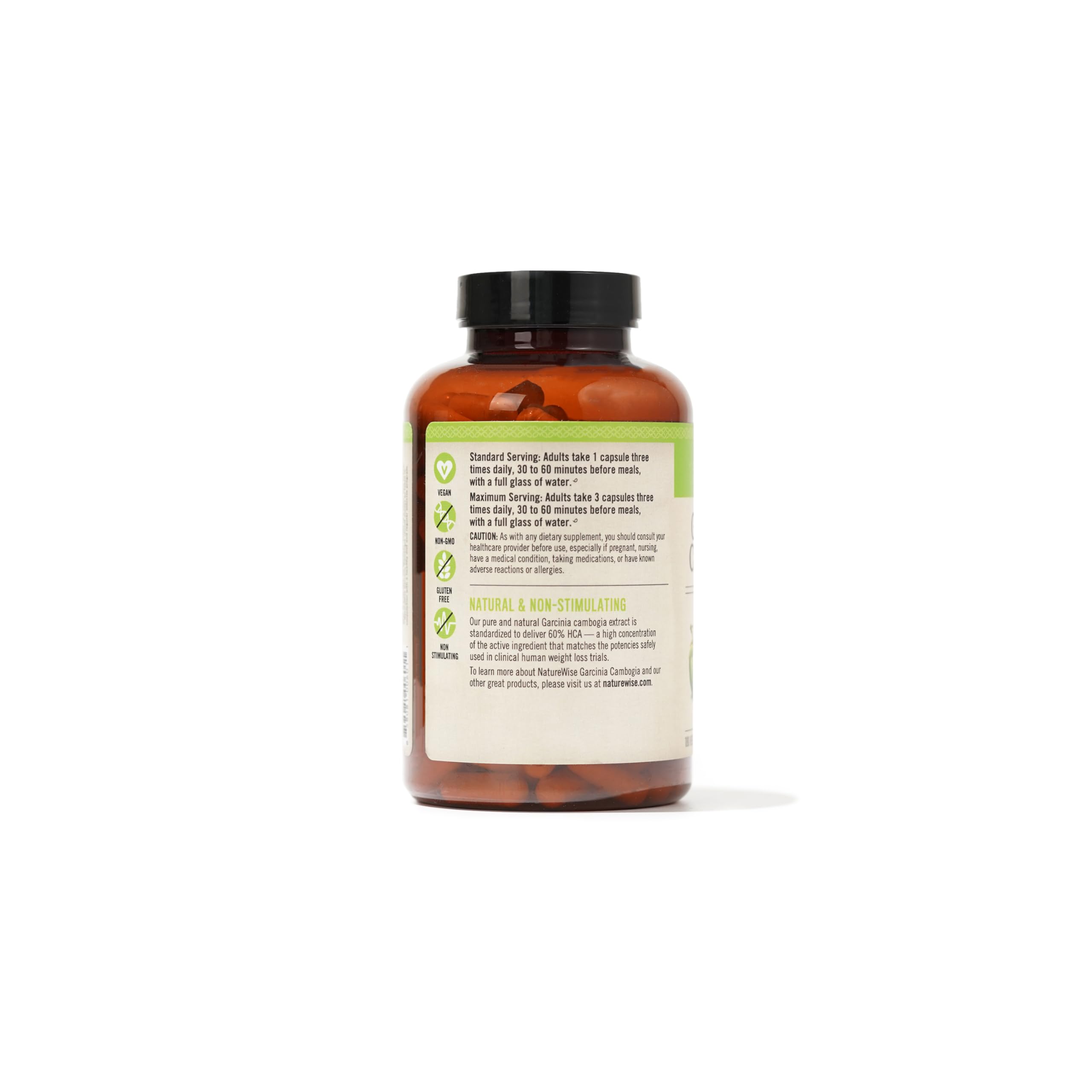 Gluten-free tag on NatureWise Garcinia Cambogia highlighting allergen-friendly supplement