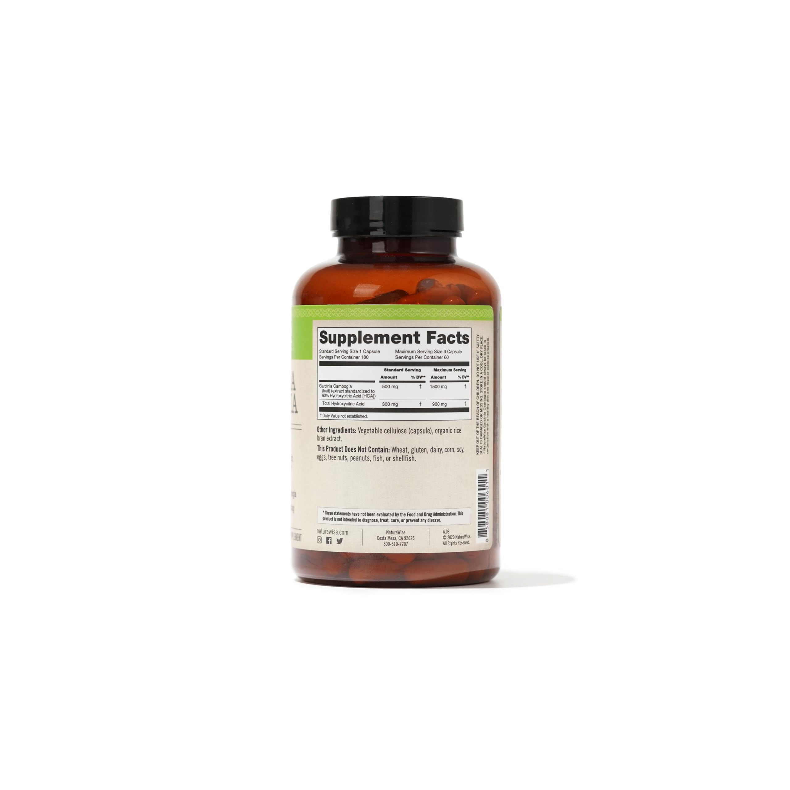 Ingredients panel on NatureWise Garcinia Cambogia showing natural extract and plant-based components