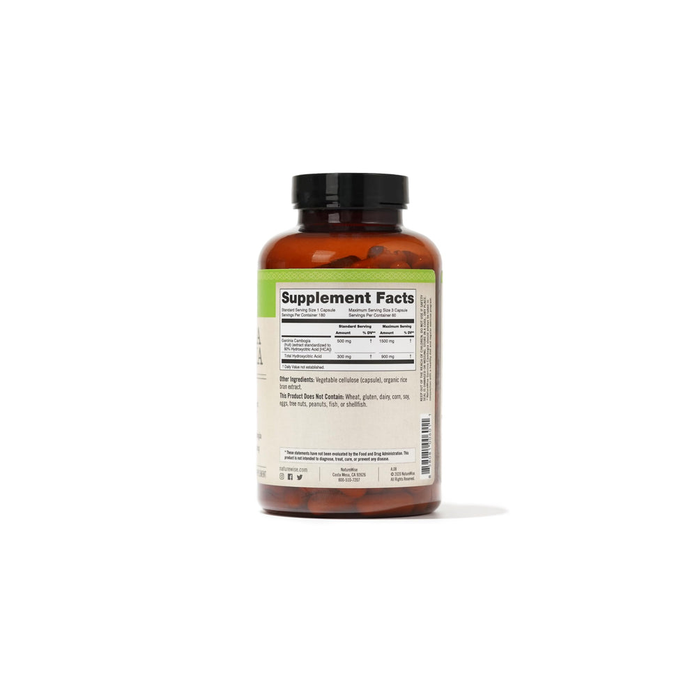Ingredients panel on NatureWise Garcinia Cambogia showing natural extract and plant-based components