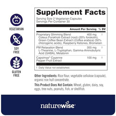 NatureWise NightTime Fitness label close-up features cayenne and green coffee bean ingredients for evening energy balance.