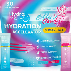 NatureWorks HydroMATE cotton candy electrolyte packets for on-the-go hydration