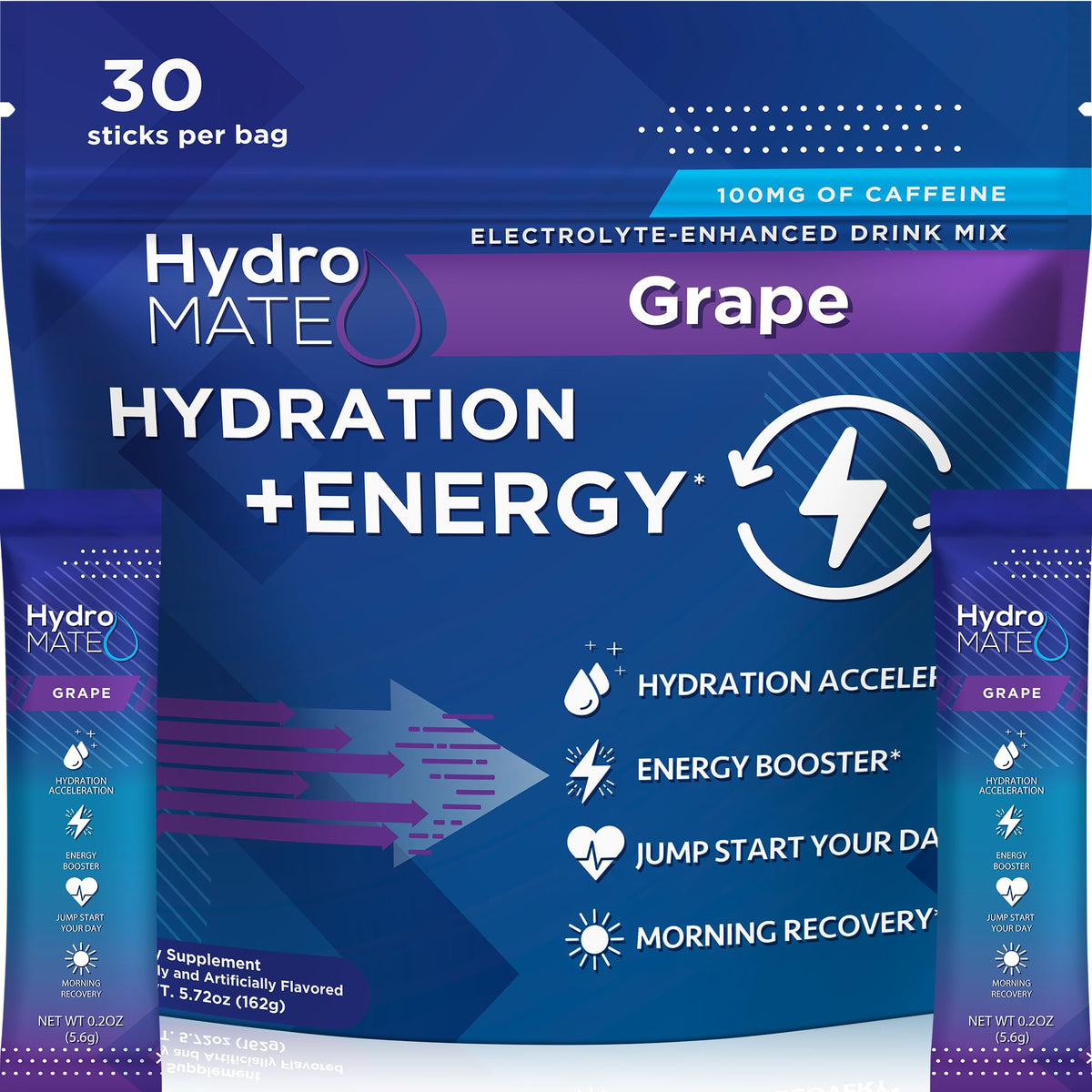 NatureWorks HydroMATE grape packet front view ideal for quick on-the-go hydration.