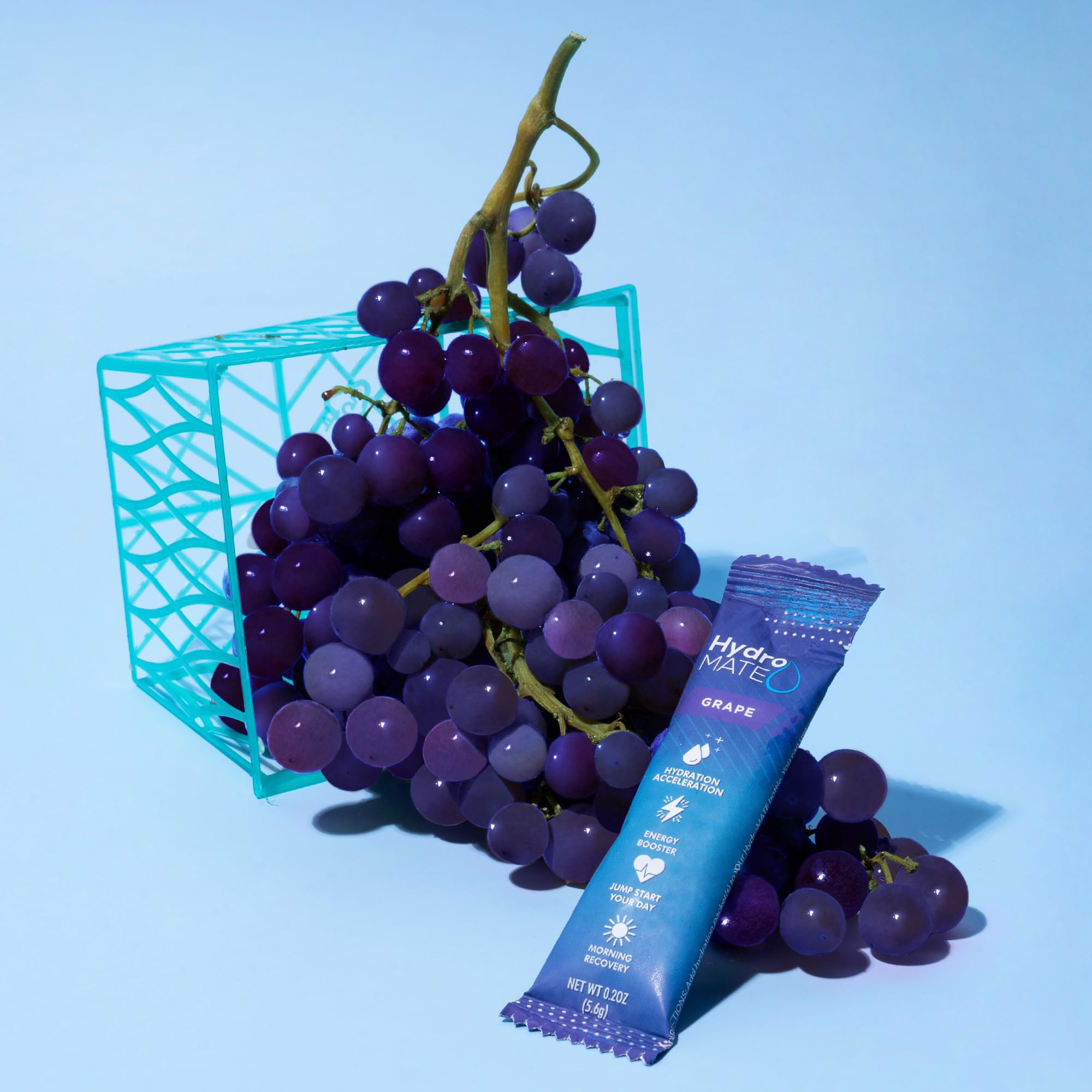NatureWorks HydroMATE grape packet on a kitchen counter for grab-and-go hydration.