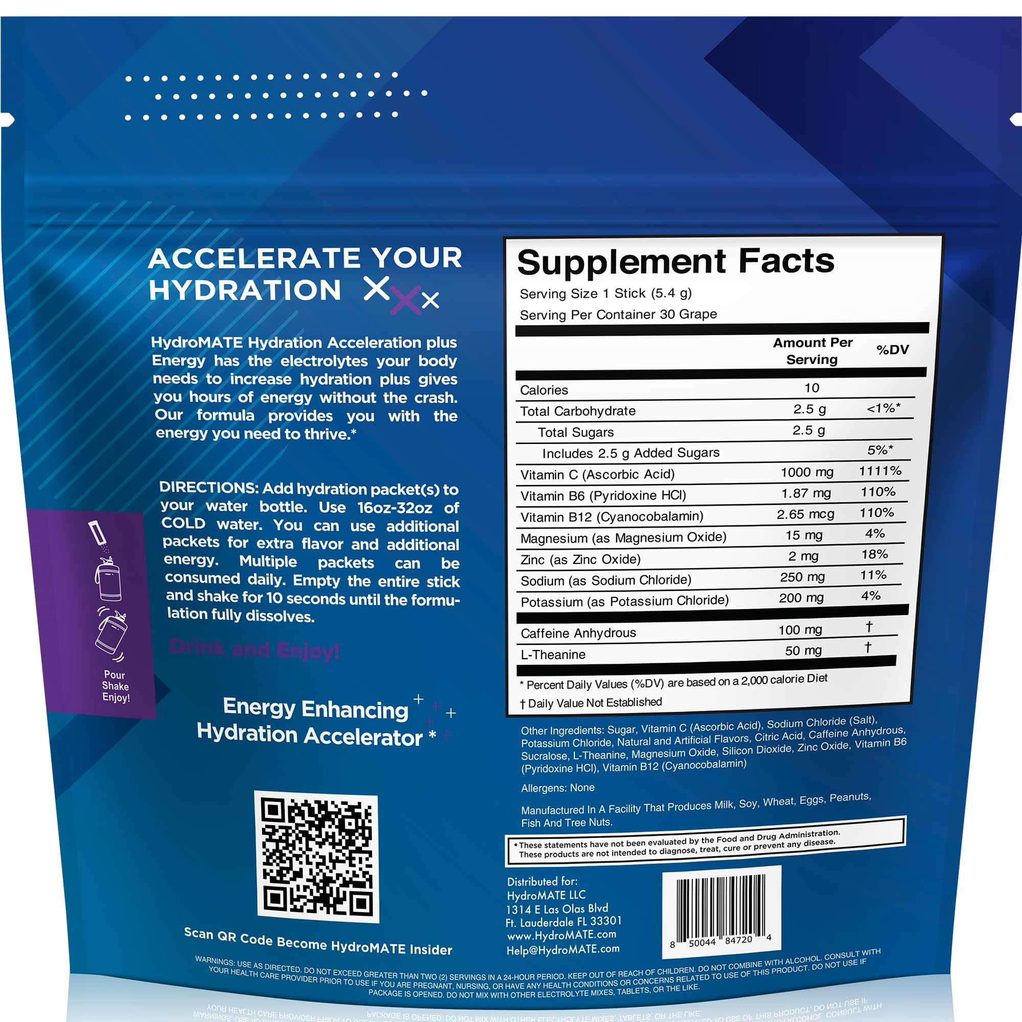 NatureWorks HydroMATE grape packets in packaging highlight travel-friendly hydration.