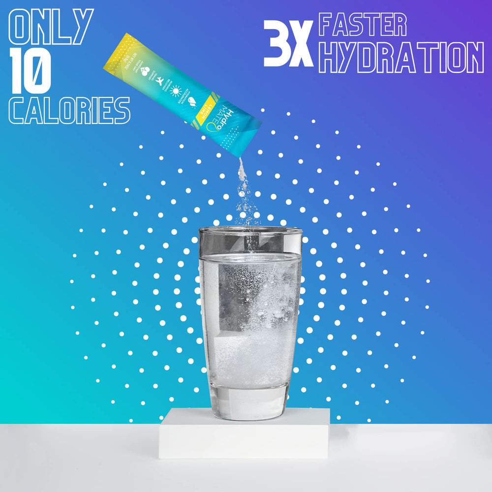 NatureWorks HydroMATE lemon-lime packet with a glass of water during workouts