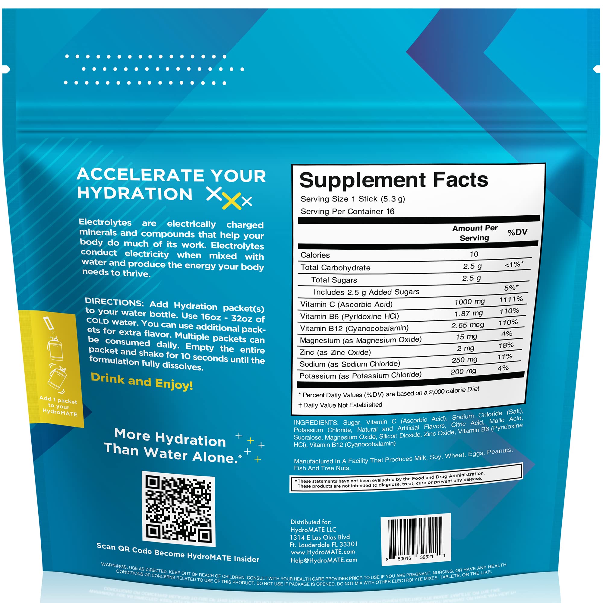 NatureWorks HydroMATE lemon-lime nutrition label emphasizing low sugar and calories