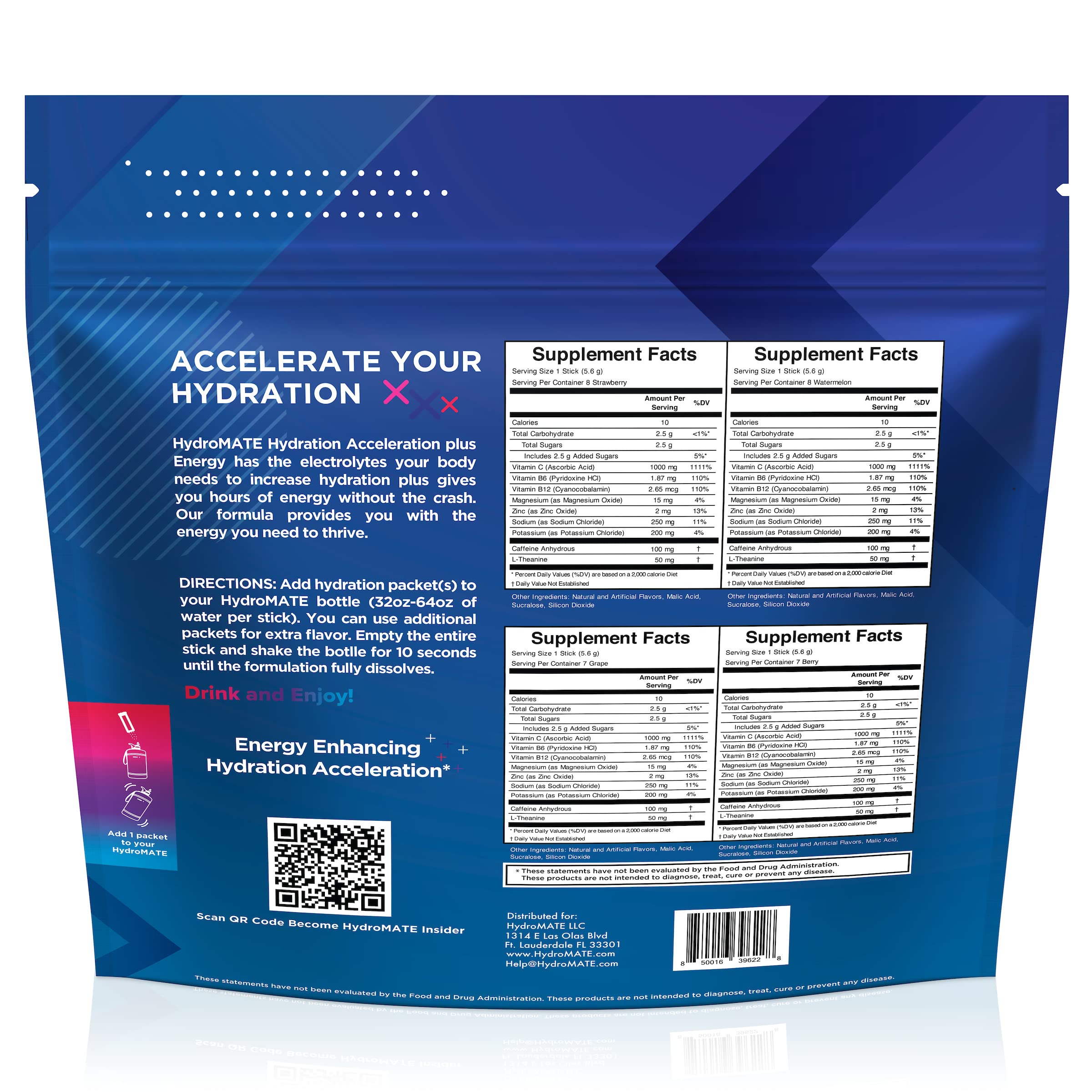 NatureWorks HydroMATE packaging box showing convenient hydration packets for travel and events.