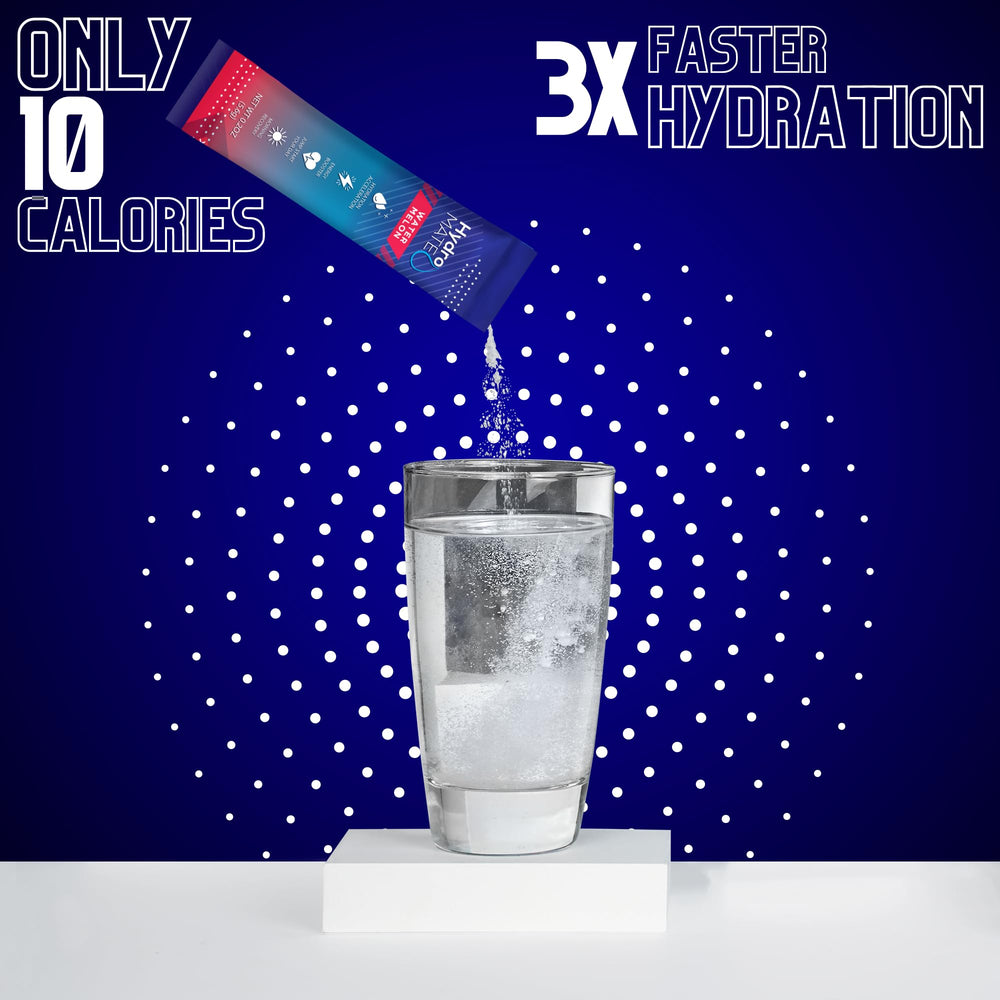 Single-serve HydroMATE packet poured into a cup for immediate mix.