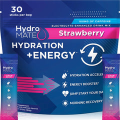 NatureWorks HydroMATE strawberry packets for quick hydration on the go.