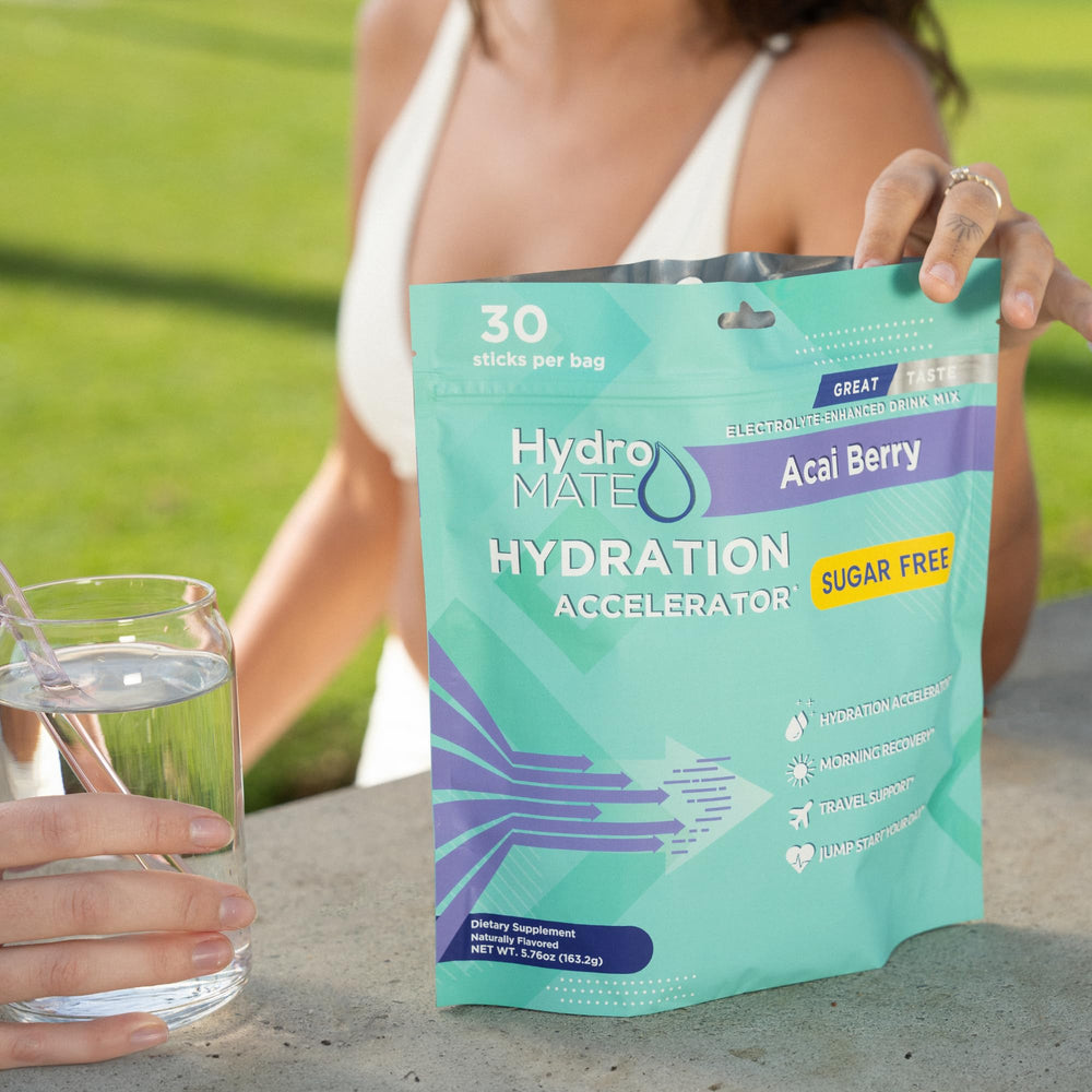 HydroMATE travel pack ideal for flights and daily hydration.