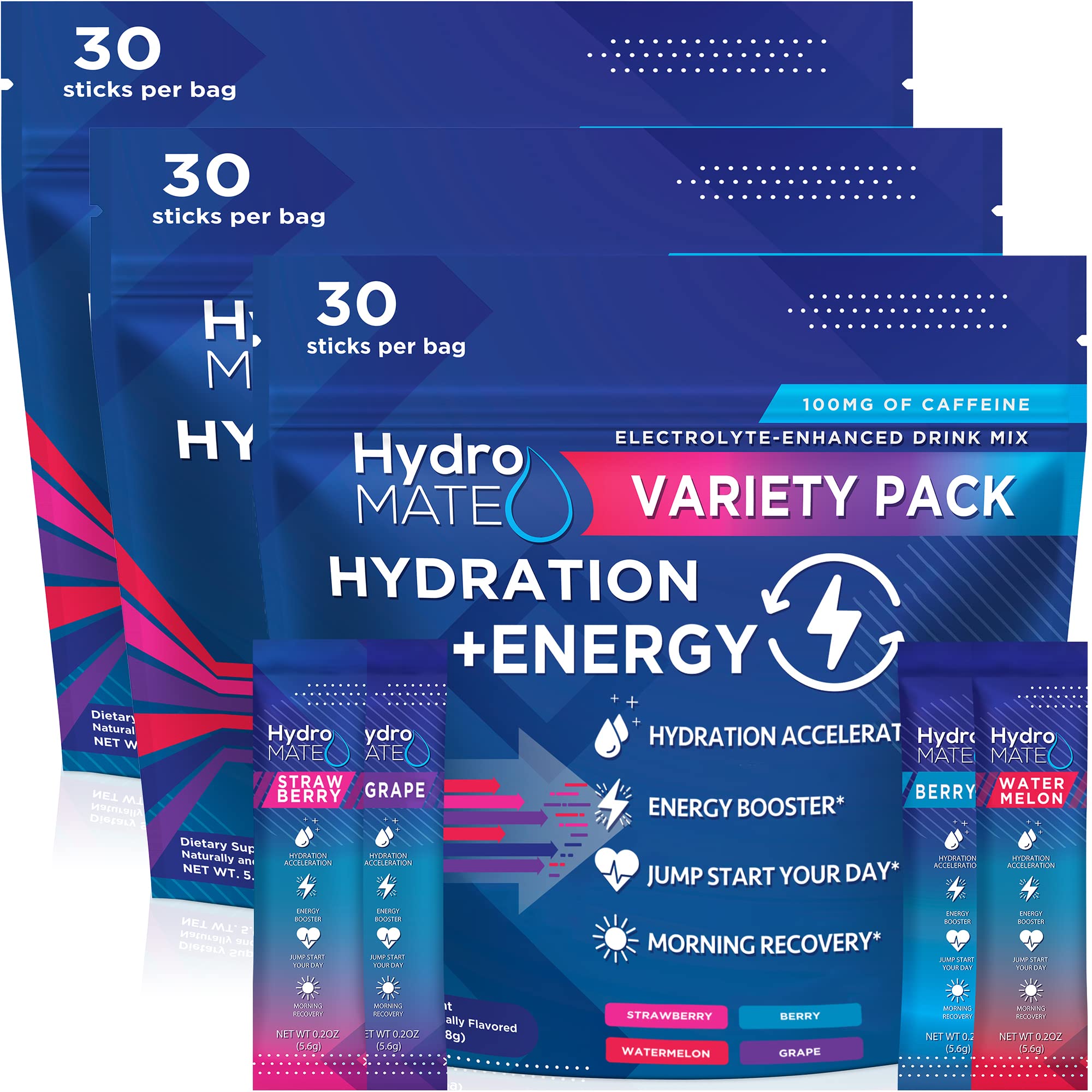 NatureWorks HydroMATE variety pack electrolytes packets for on-the-go hydration.