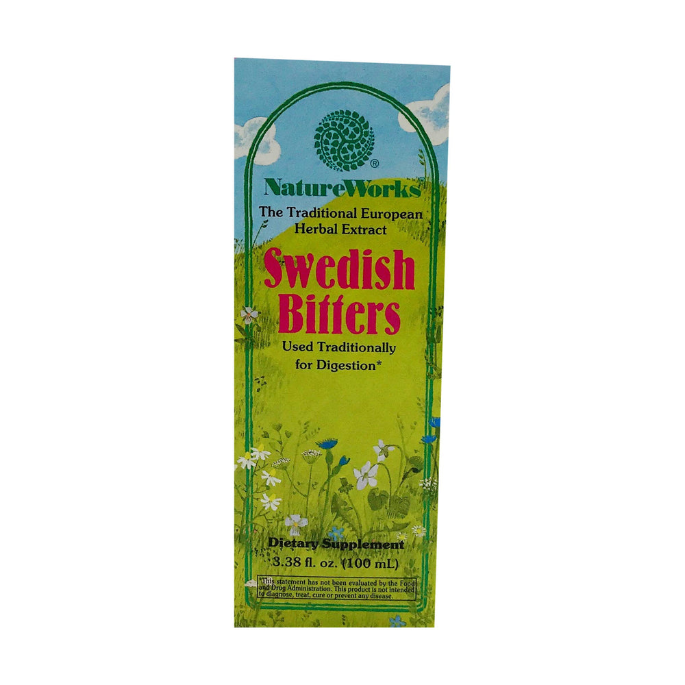 NatureWorks Swedish Bitters bottle and label for traditional digestive support.