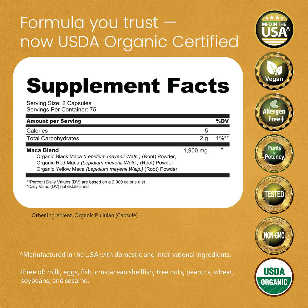 NaturaLife Labs Maca bottle back label with ingredients and directions.