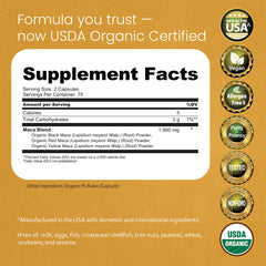NaturaLife Labs Maca bottle back label with ingredients and directions.
